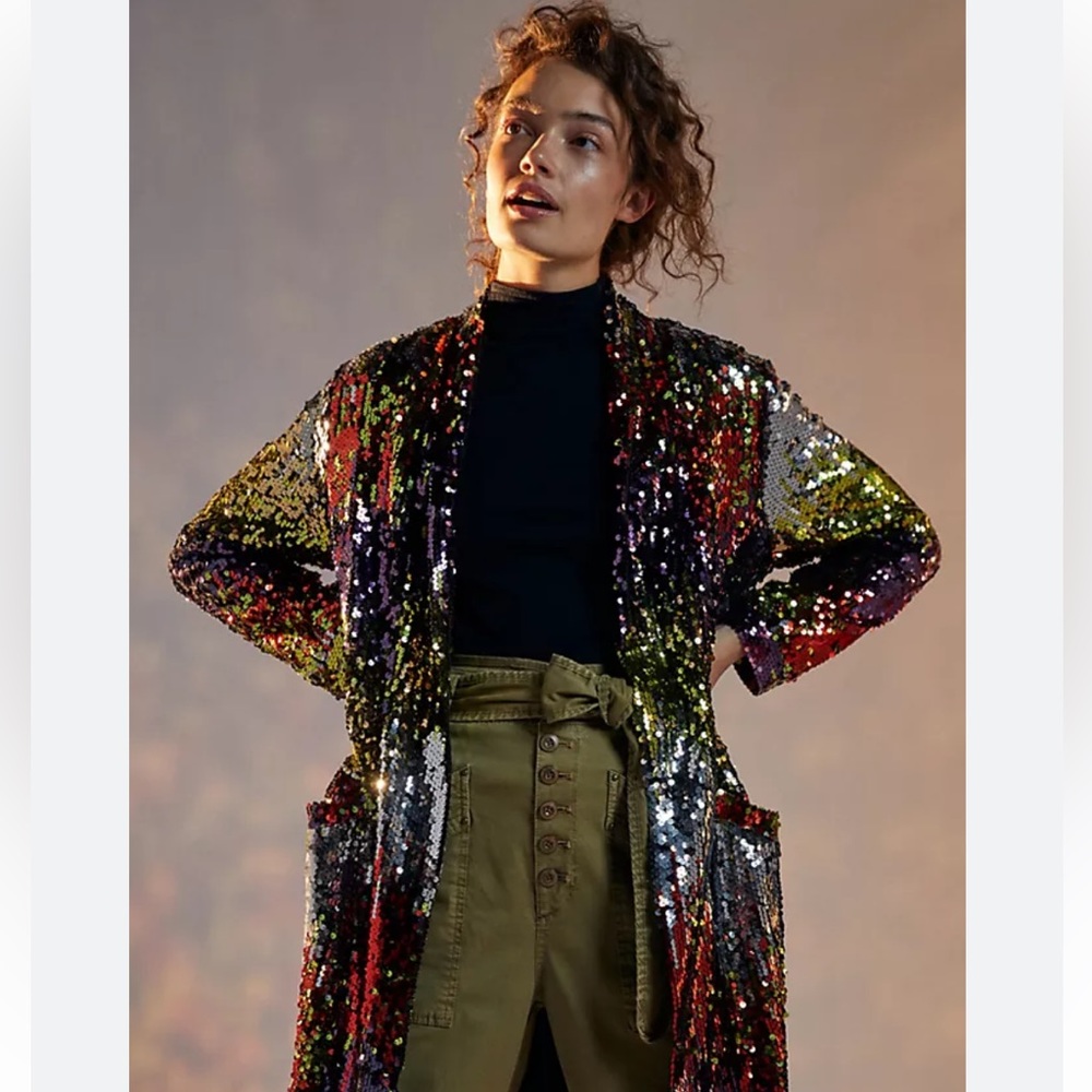 NEW NWT Anthropologie Dulcinea sequined duster multicolored size XS